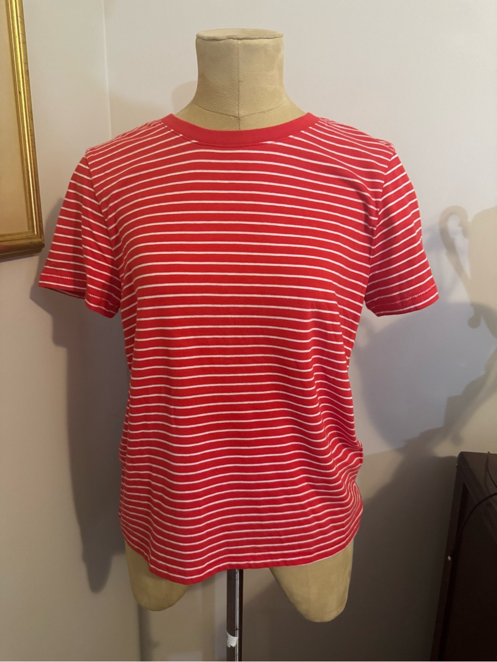 J Crew Red & White Striped Crewneck T-Shirt - Classic Women’s Tee Size Medium